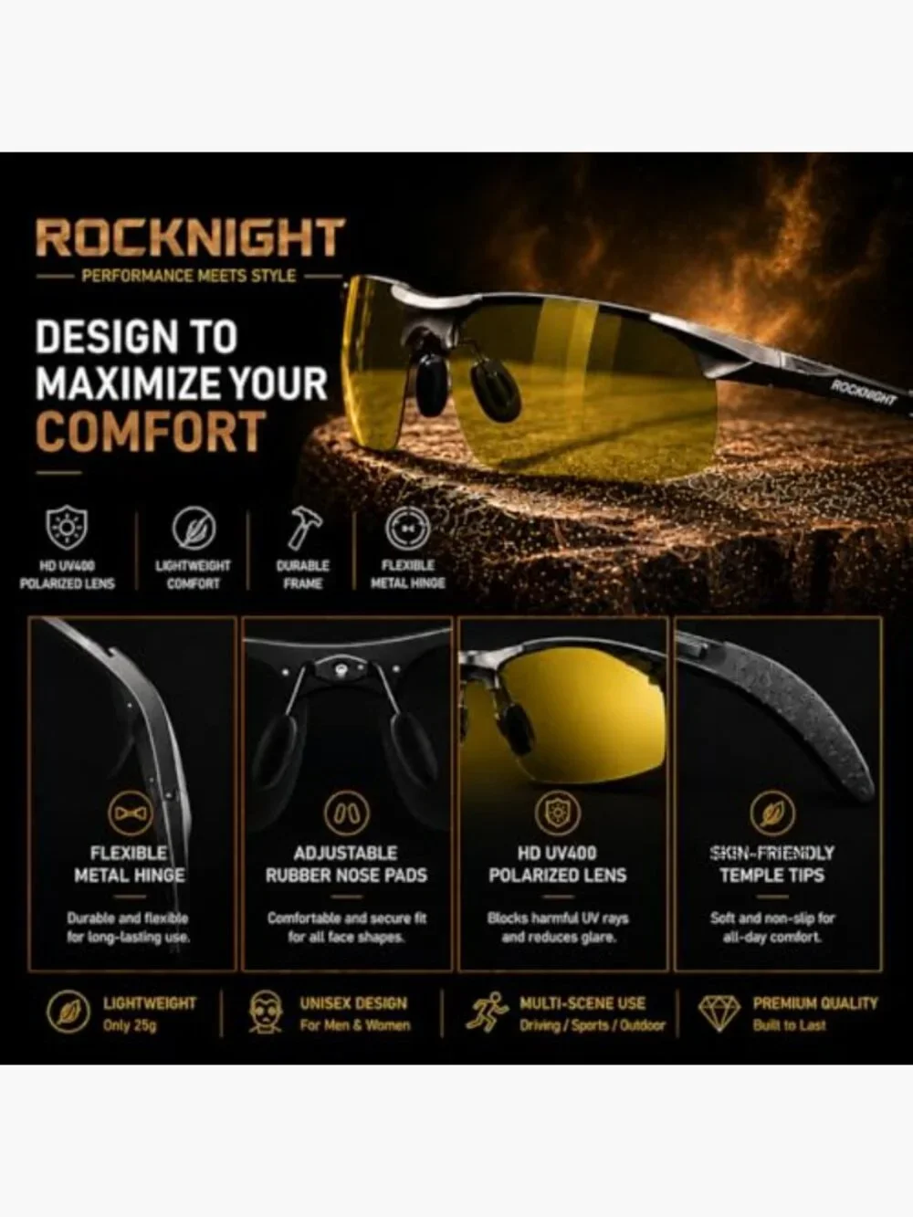 Polarized Rectangular Sunglasses Men UV400 Protection Lightweight Metal Frame